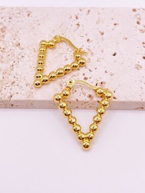 Gold Beaded Triangle Hoop Earrings